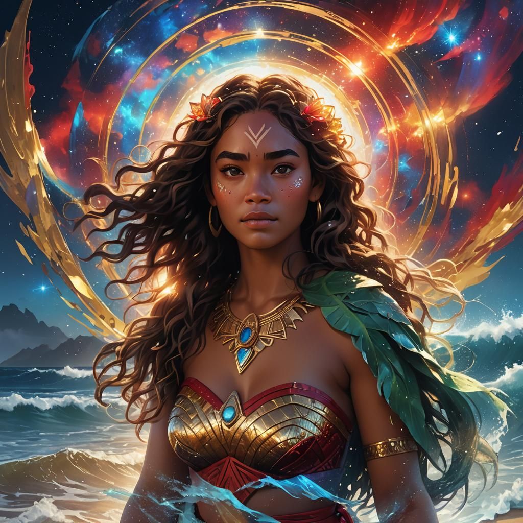 Moana Portrait on Nebula Beach, Digital Illustration