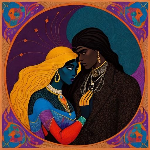 Art Nouveau Portrait of a Dark-Skinned Couple