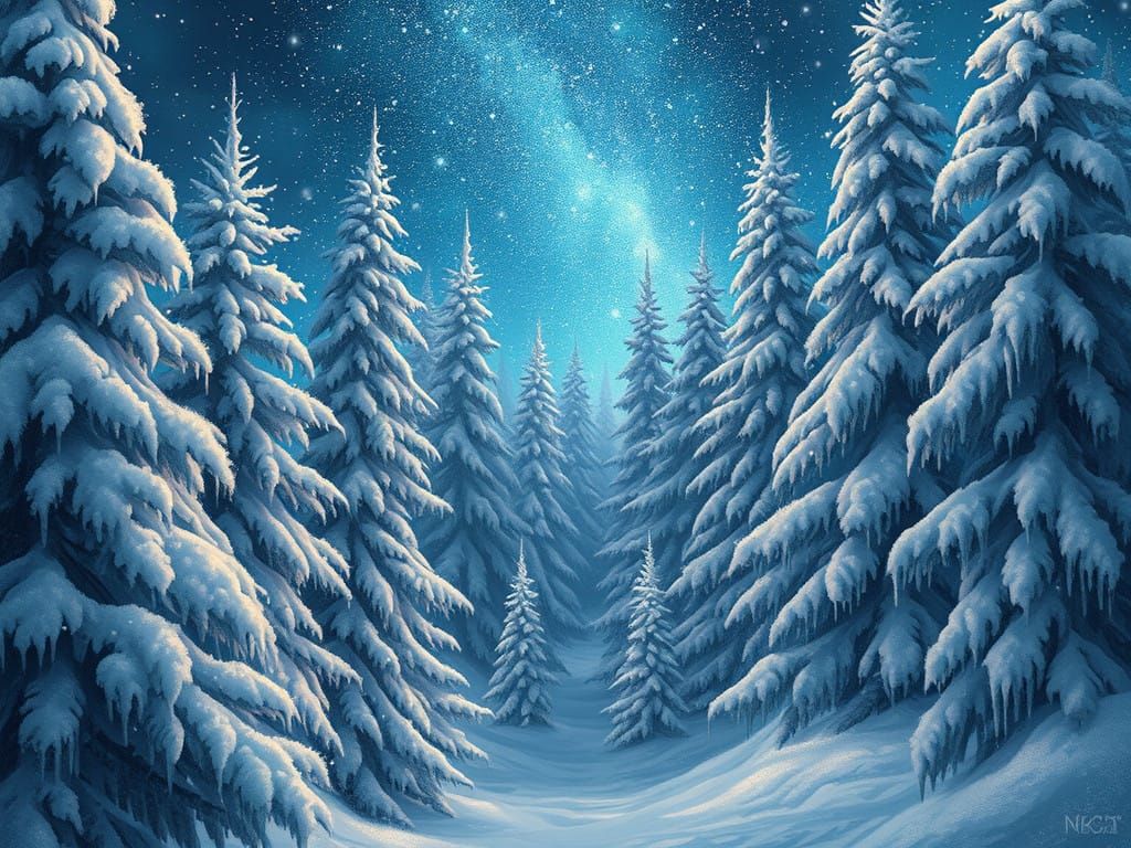 Whispers of Winter Magic in a Celestial Night Forest