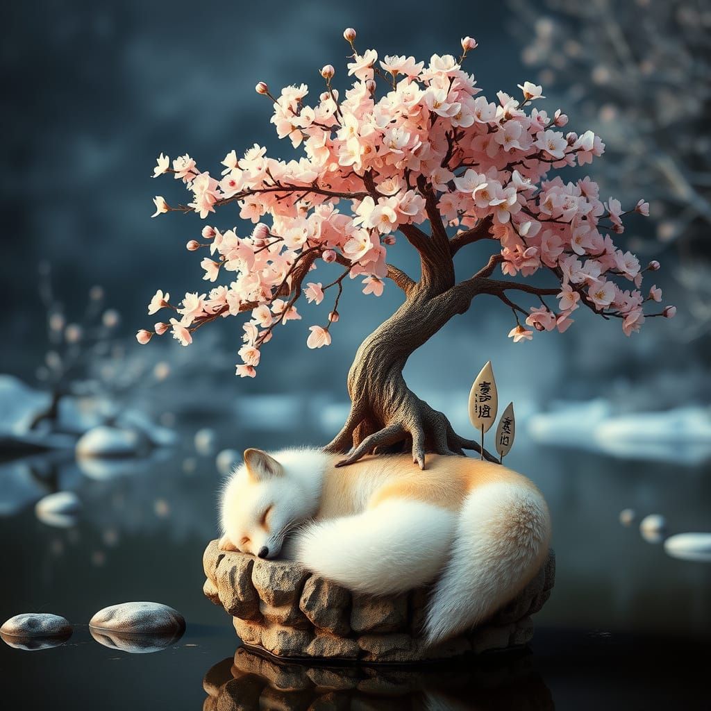 Cherry Blossom Bonsai with Nine-Tailed Fox