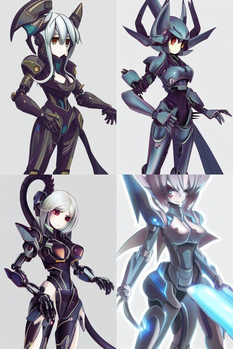 Anime Dragon Mecha Girl with Detailed Shading