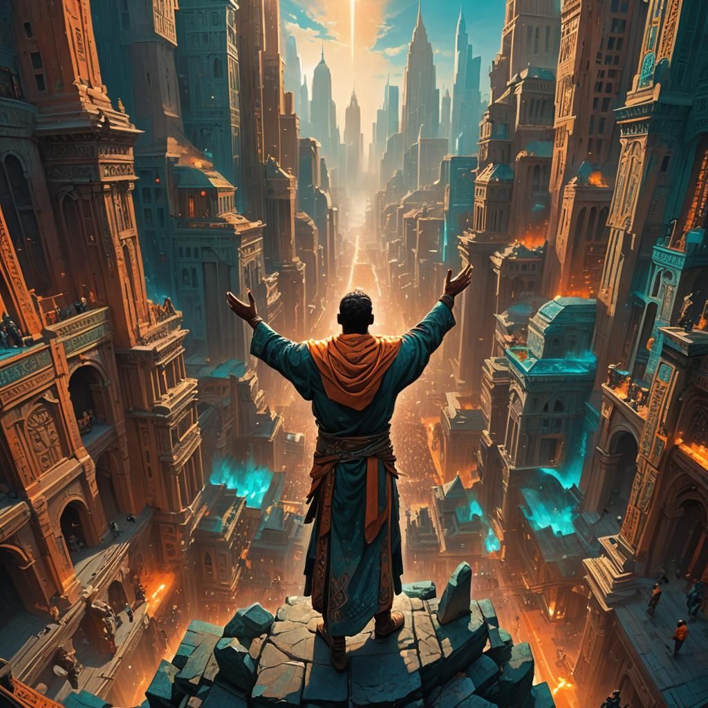 Majestic Figure in Ancient City, Hyperdetailed Concept Art