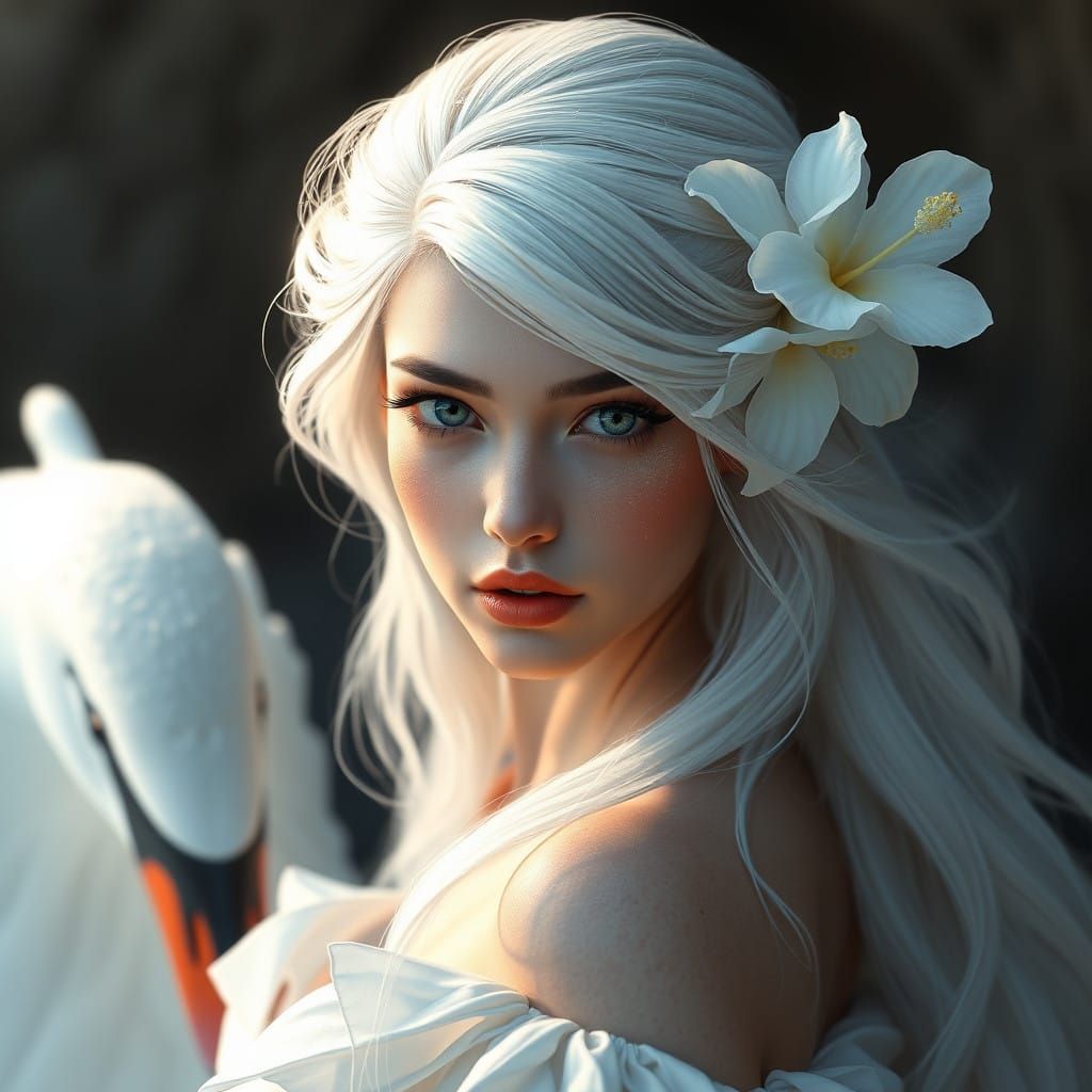 Gentle Swan Princess in Ethereal Beauty