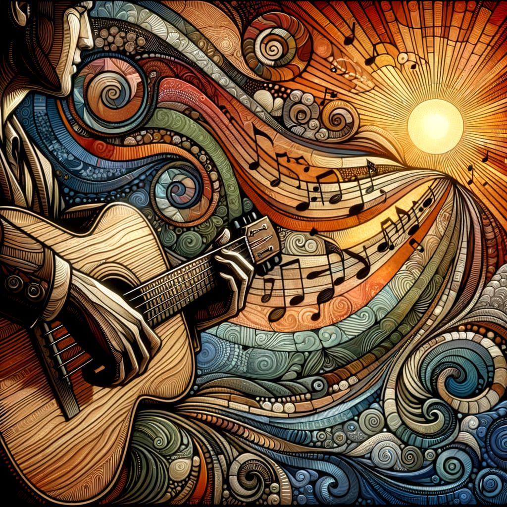 Man's Hand Strumming Guitar with Zentangle Patterns