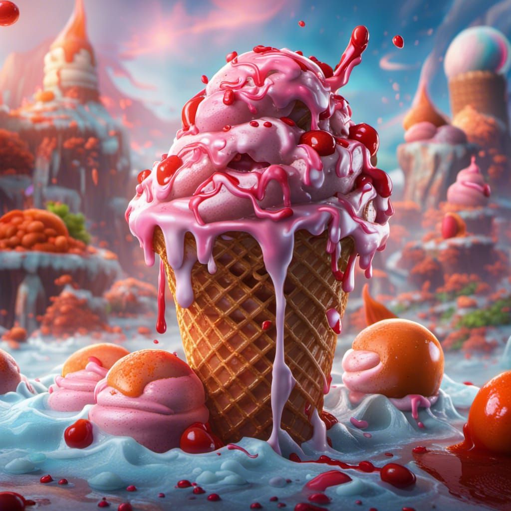 Fantastical Ice Cream with Hot Sauce: Detailed Matte Paintin...