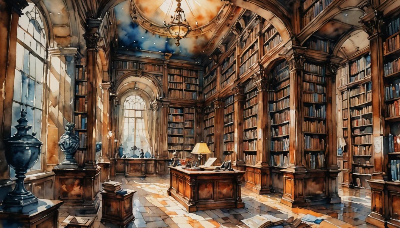 Ancient Libraries: A Watercolor Painting of Wisdom
