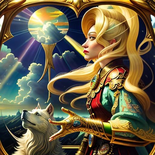 Ethereal Sky with Sunrays in Retrofuturistic Style