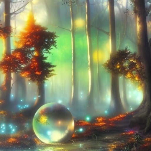 Reflecting Orbs in Ethereal Forest Fantasy Art
