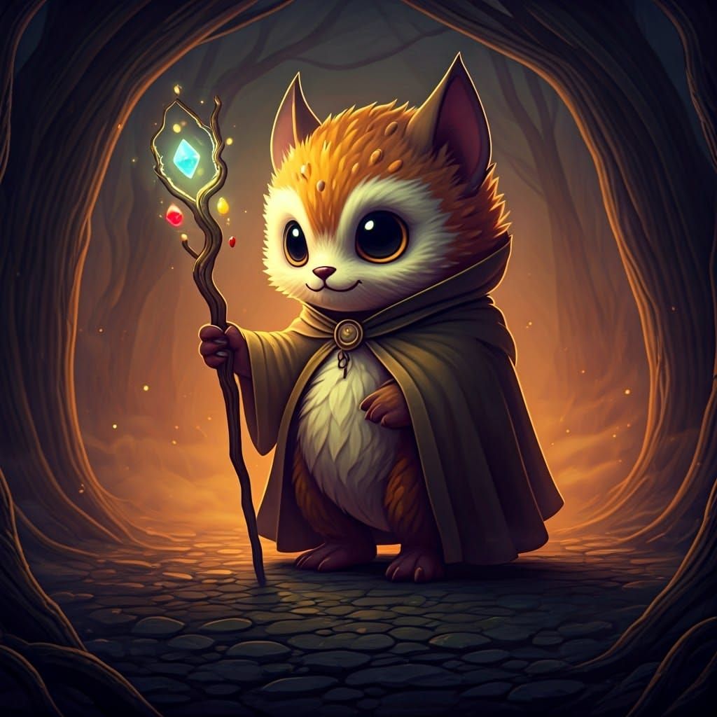 Kawaii Monster in Mystical Setting, Digital Art