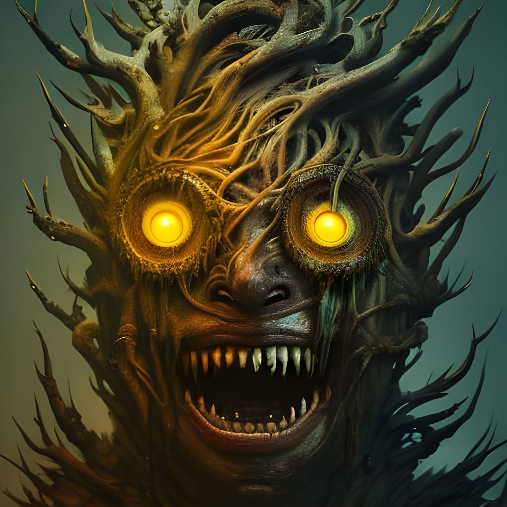 Head of demon made from tree roots