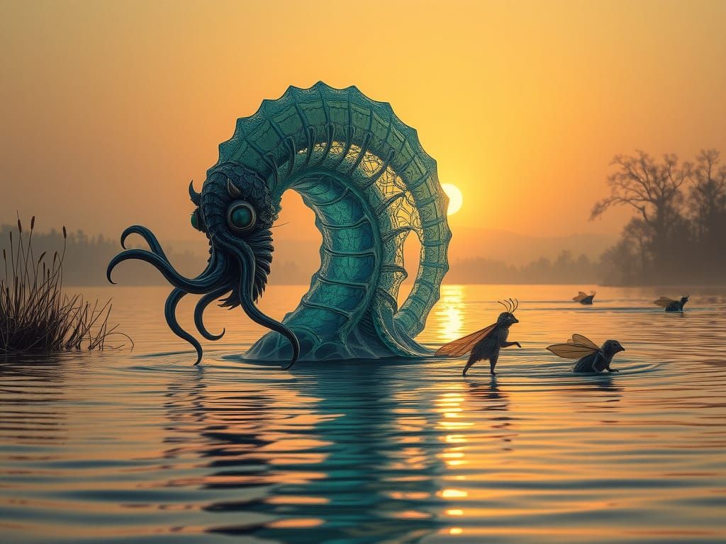 Water monster arises at sunset to feed