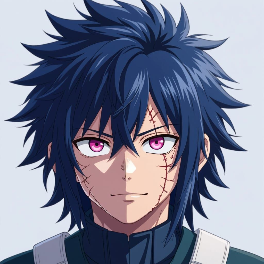 My Hero Academia OC with Dark Blue Wolf Cut Hair