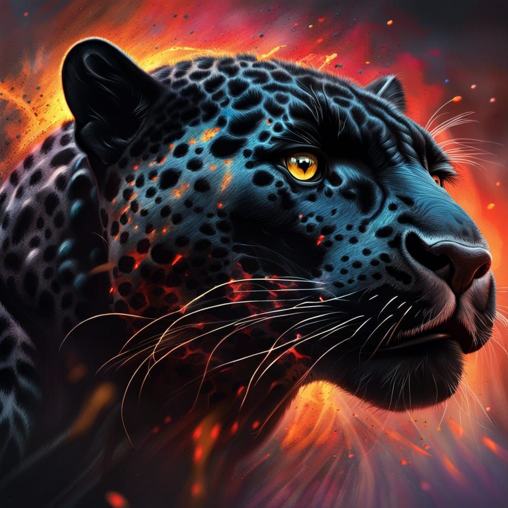 Black Jaguar Merged with Volcanic Lightning: Hyperrealistic ...