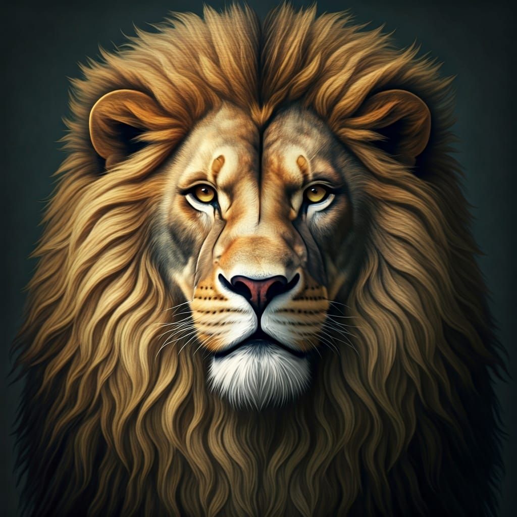 Regal Lion Portrait in Baroque Chiaroscuro Style