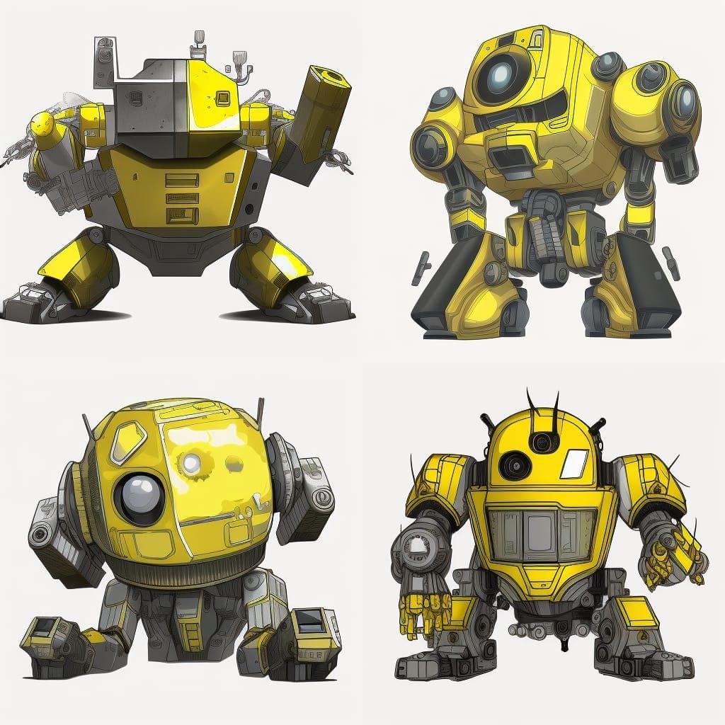 Small Yellow Robot Character Sheet with Metallic Texture