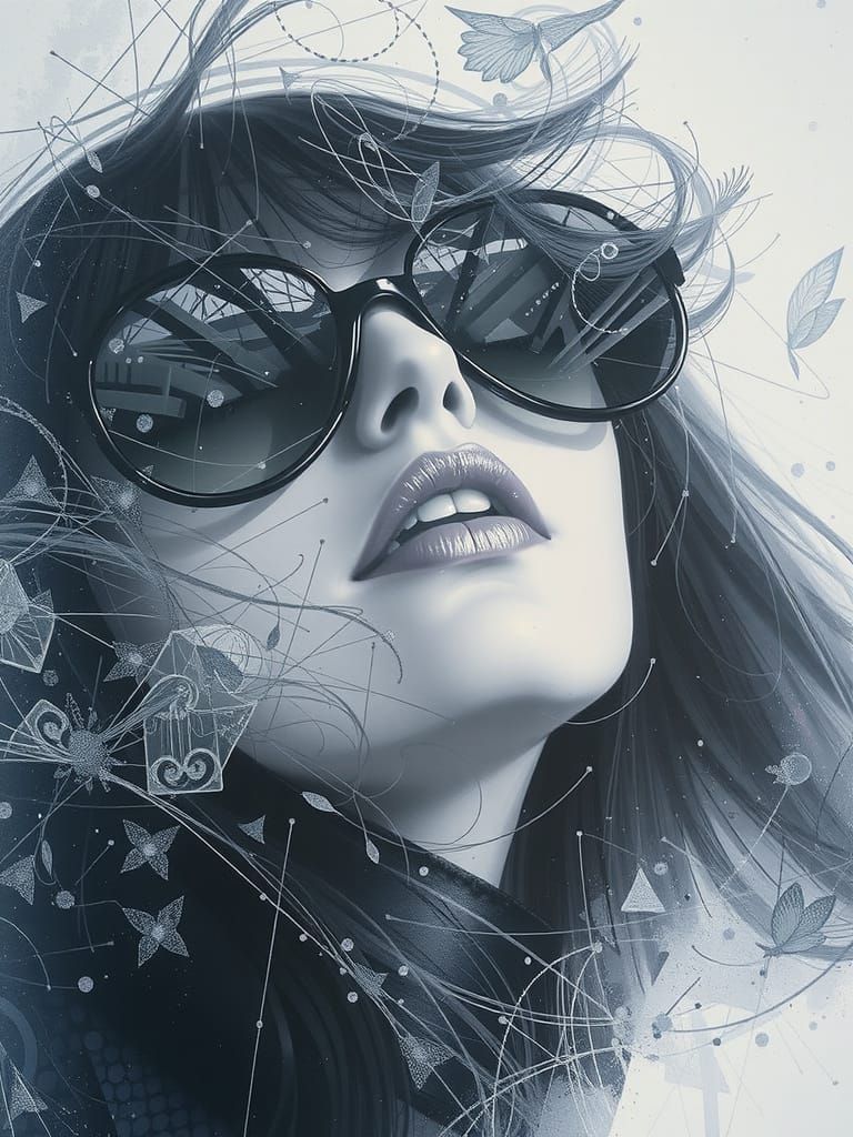 Elegant Woman in Art Nouveau Cyberpunk Fusion