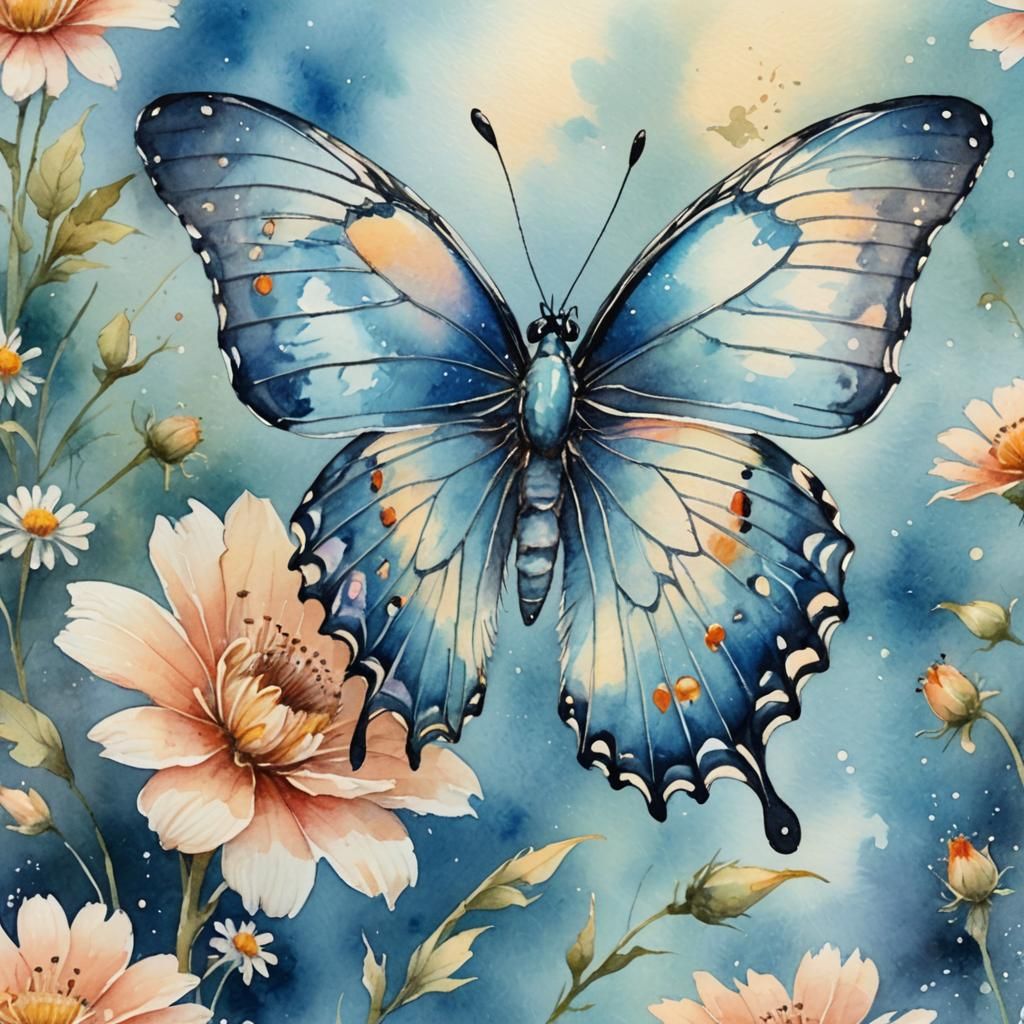 Watercolor Butterfly with Iridescent Wings