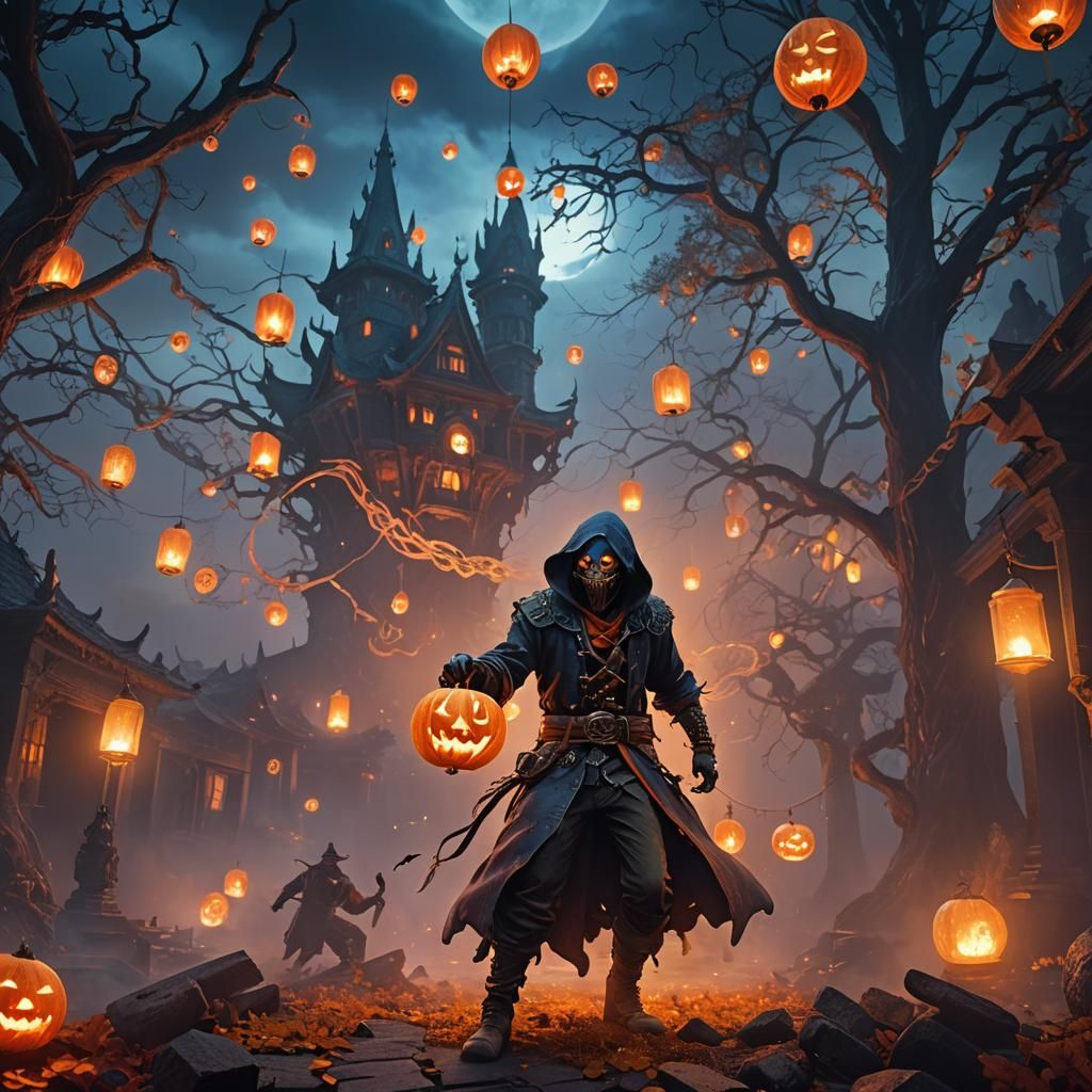 Terrifying Clown in Haunted Halloween Fantasy Art