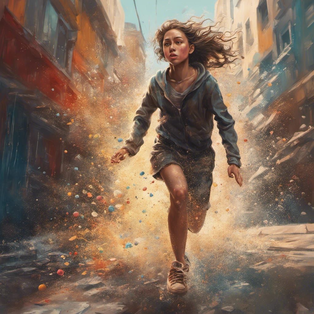 Hyperrealistic Runaway Girl Portrait in Splash Art Style