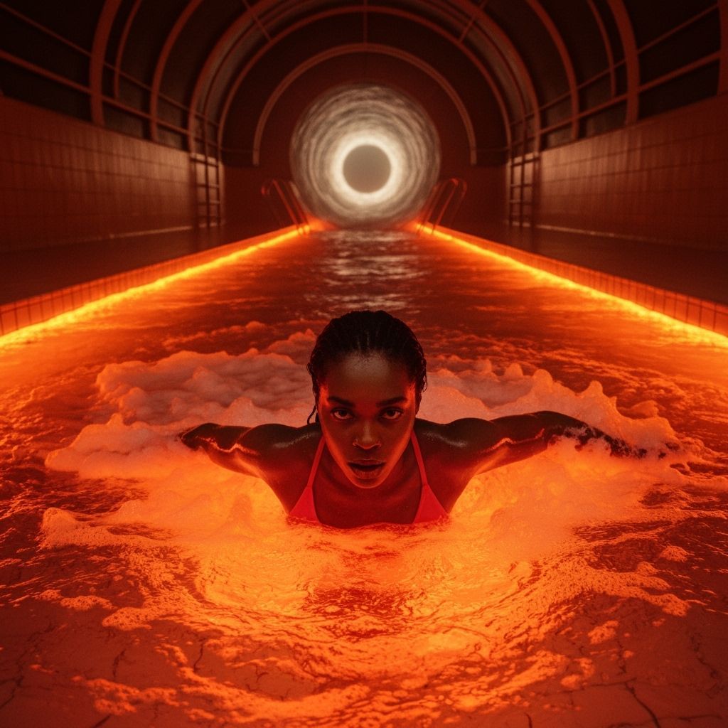 Woman Faces Whirlpool in Futuristic Style