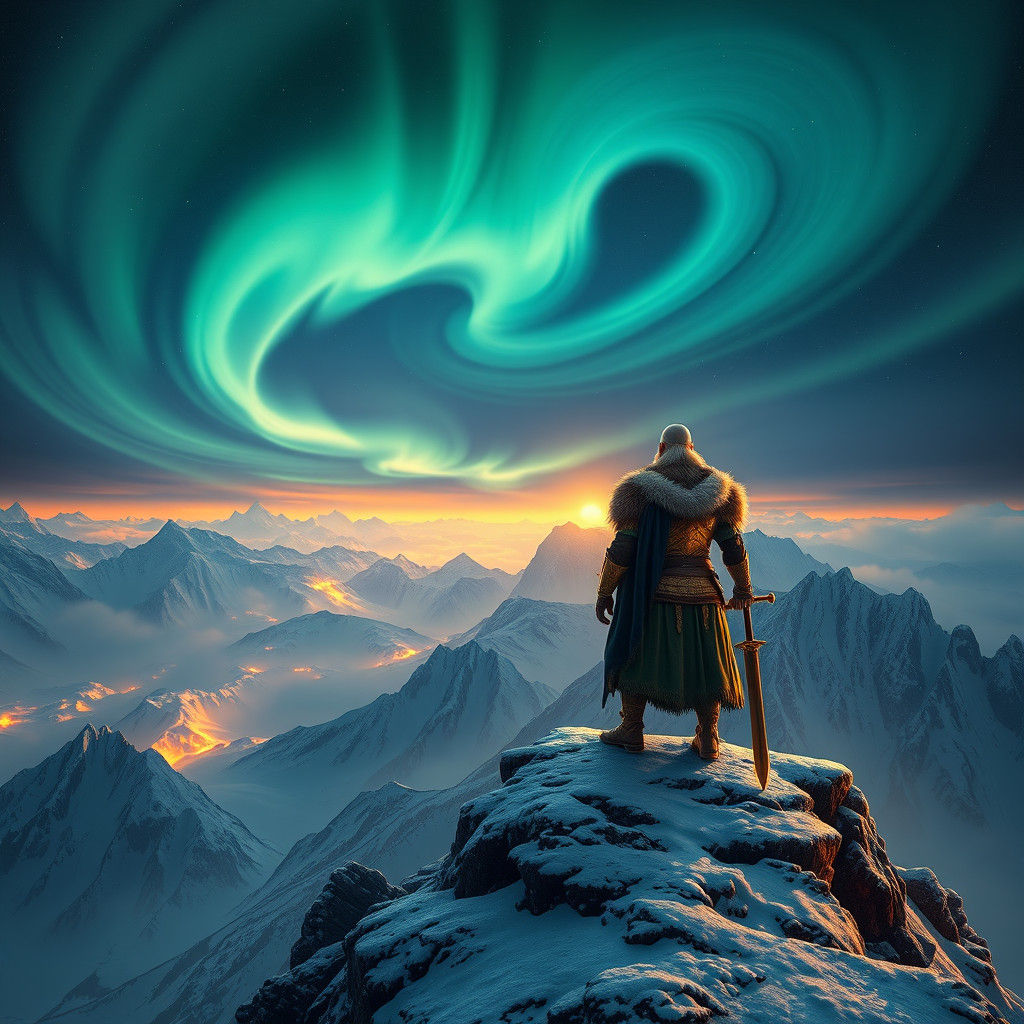 Viking Warrior Gazing at Valhalla in Fantasy Art