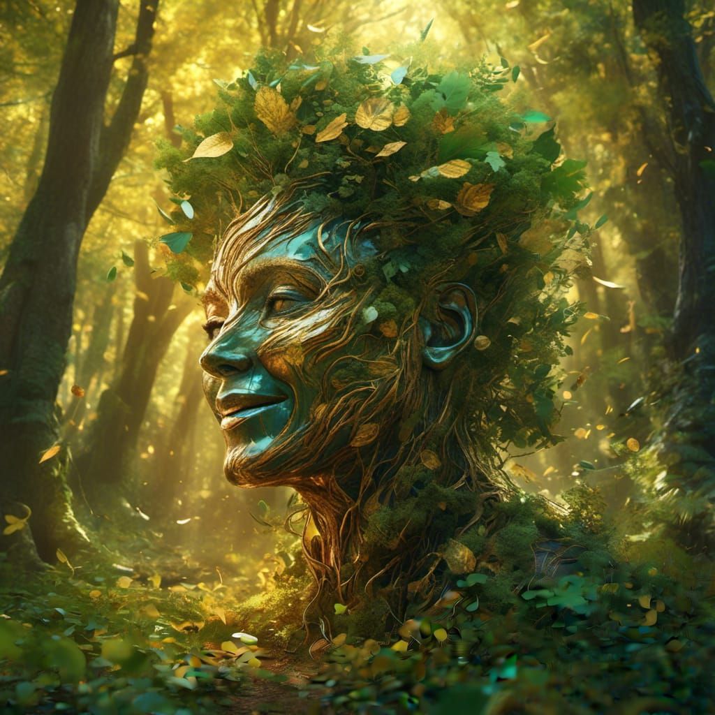 Tree Face in Forest, Hyperrealistic Splash Art
