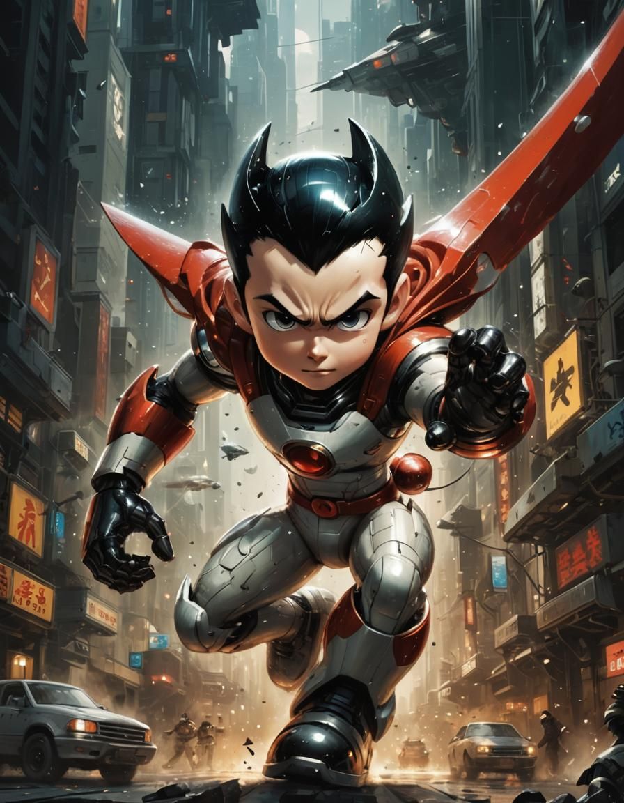 Astro Boy Illustration in Dark Fantasy Style
