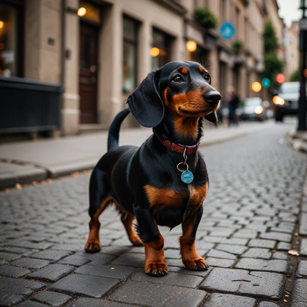 Adorable Daschund in Candid Street Scene
