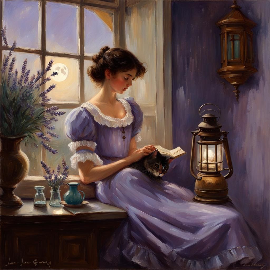 Victorian Girl with Lavender, Oil Painting