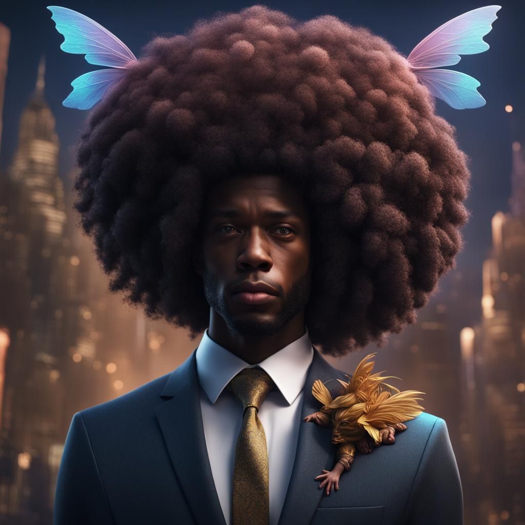Black Man with Fairy: Detailed Fantasy Art