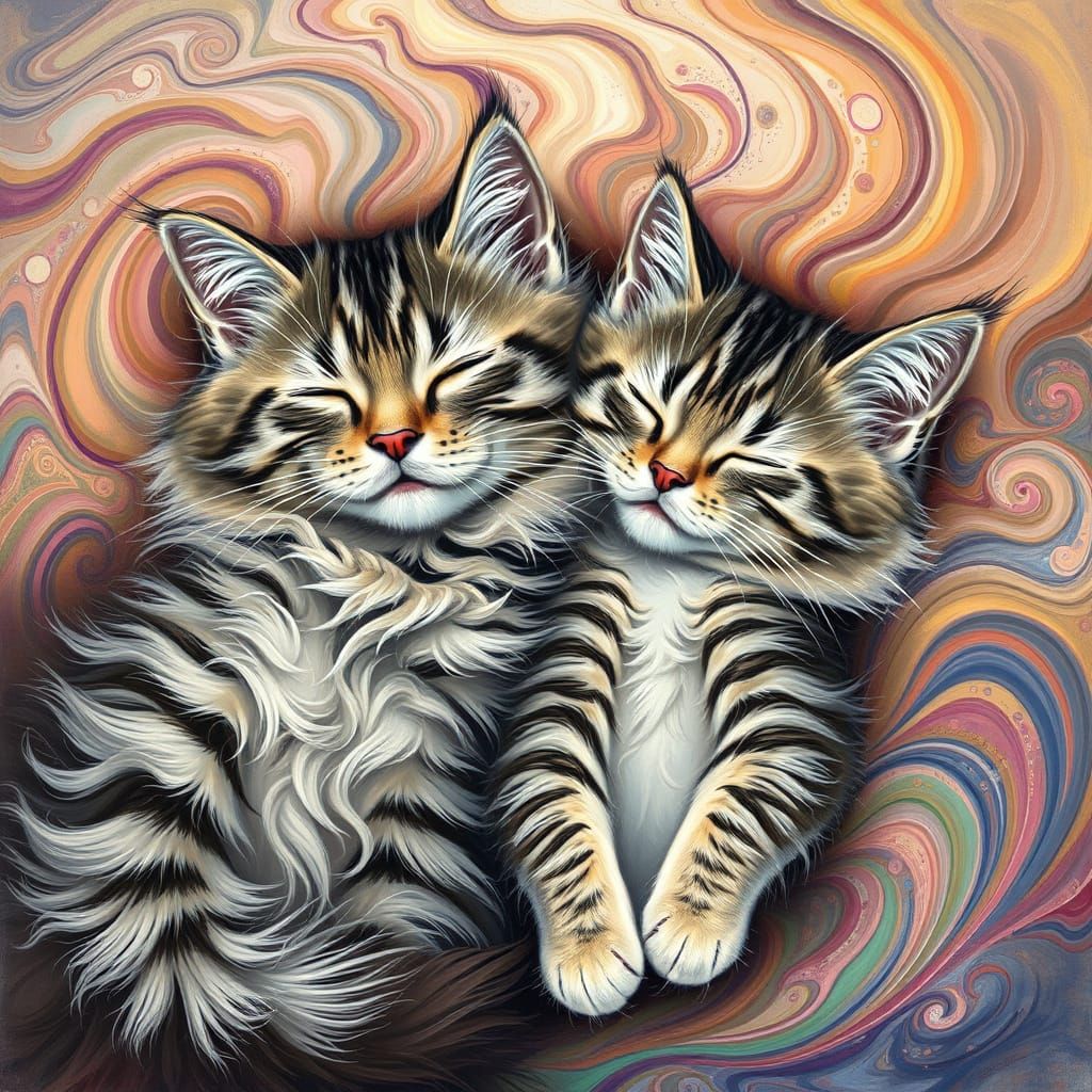 Cats Sleeping in Airbrush Art Style