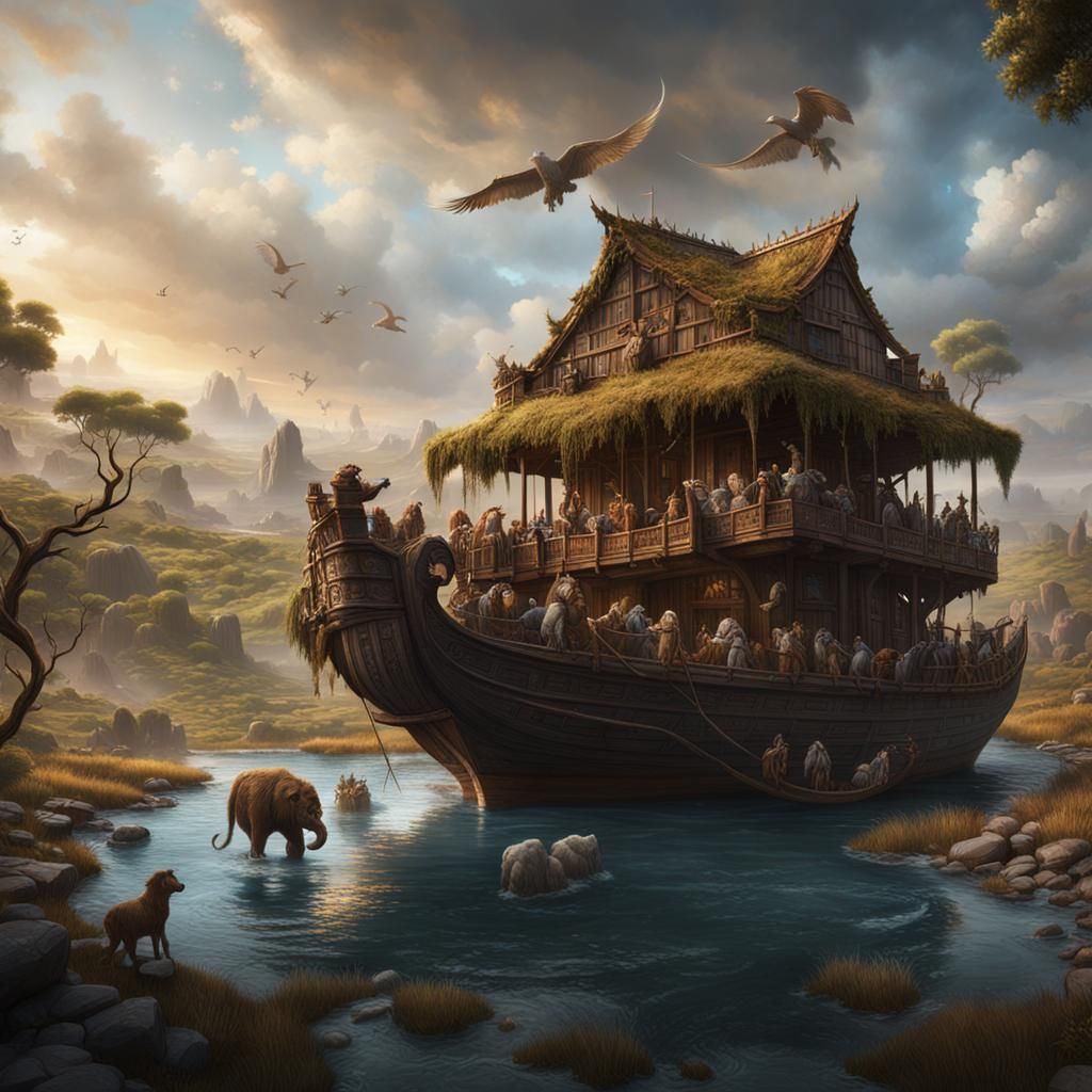 Fantastical Detailed Painting of Noah's Ark