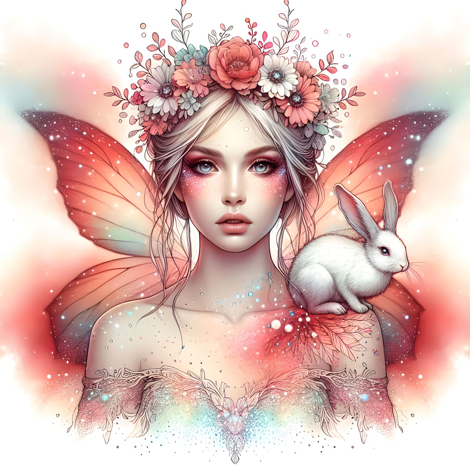 Ethereal Fairy with Rabbit and Sparkling Dust