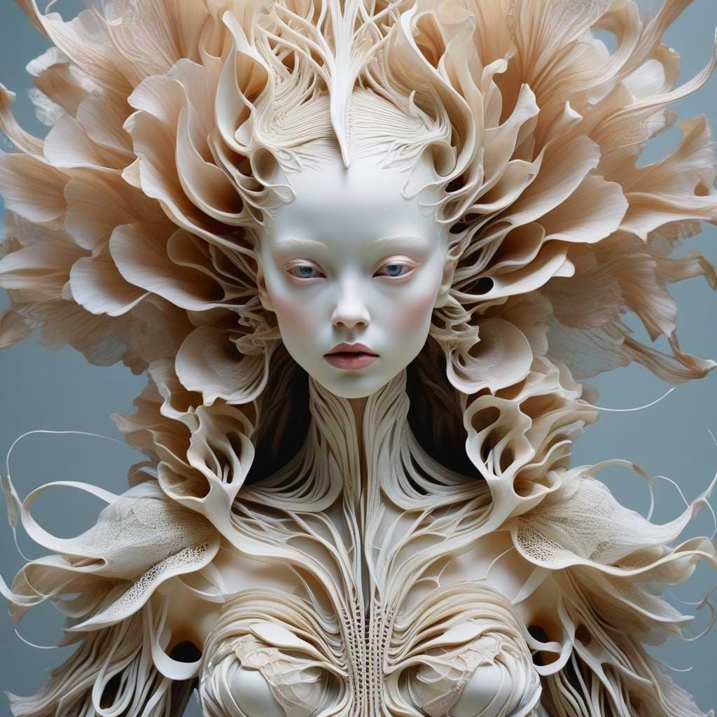 Avant-Garde Textile Doll Sculpture in High Fashion Style