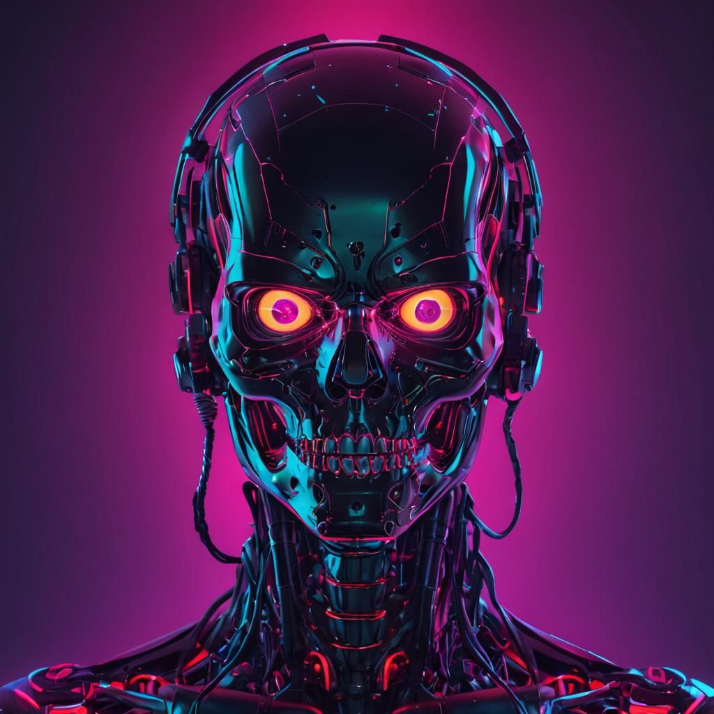 Possessed AI with Neon Cyberpunk Background