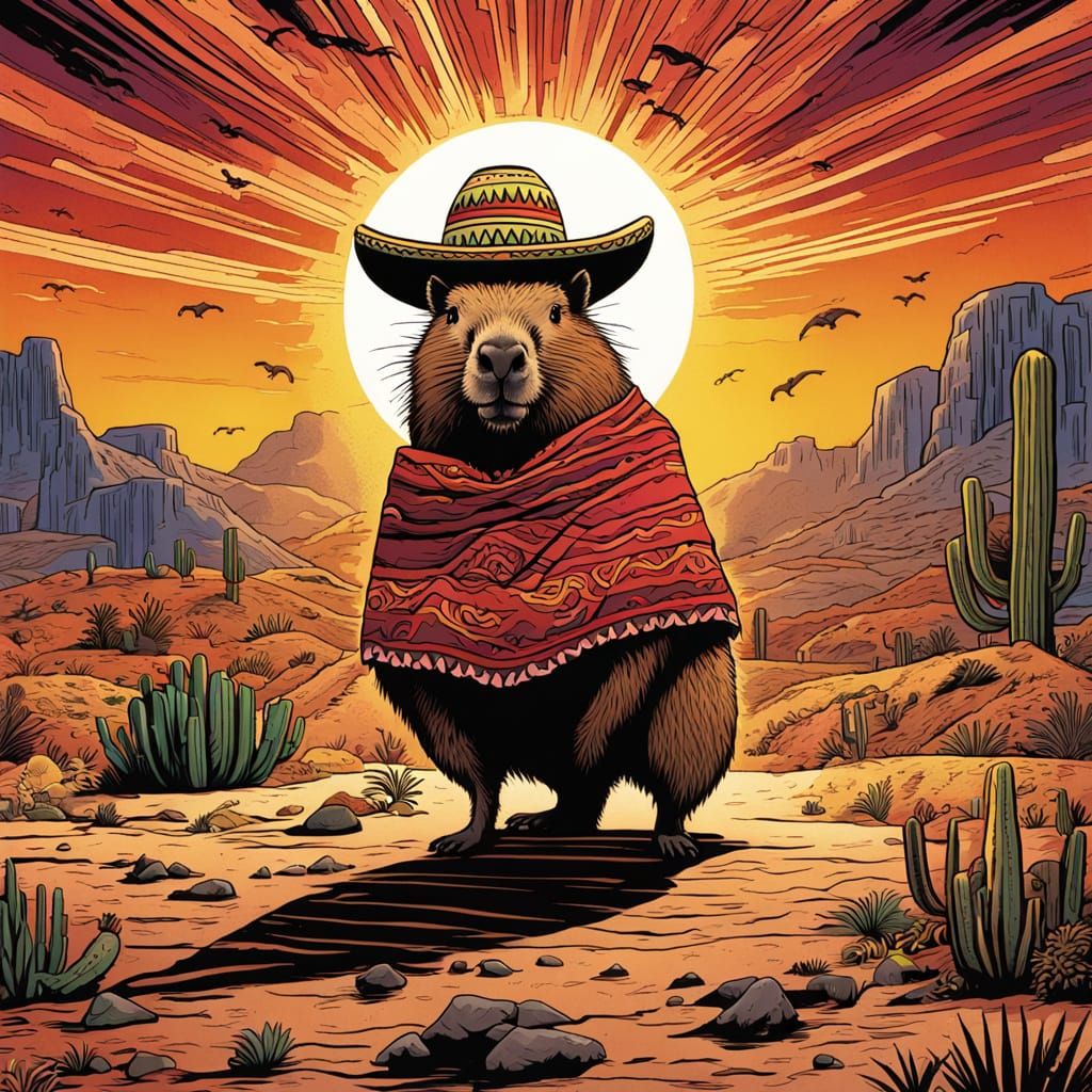 Capybara in Cantina with Sombrero, Comic Book Art