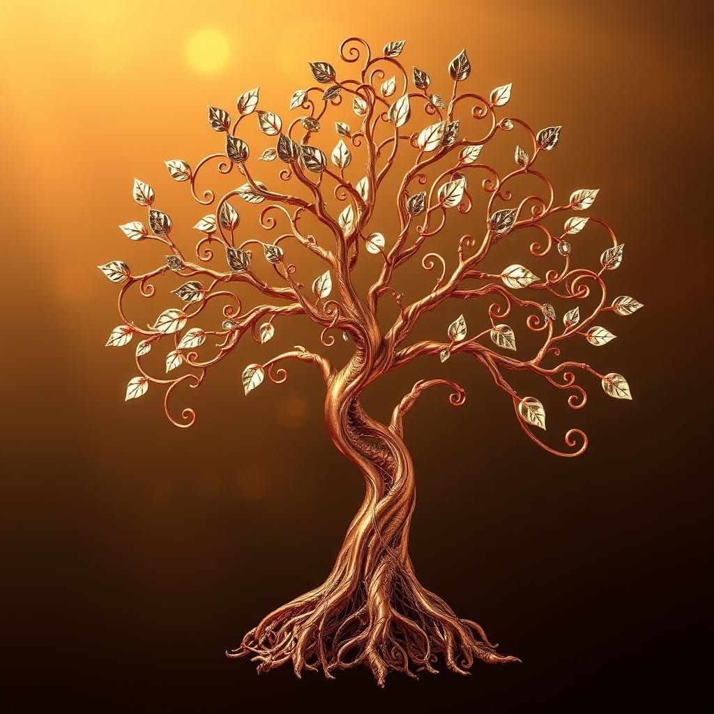 Gleaming Copper Tree in Art Nouveau Style