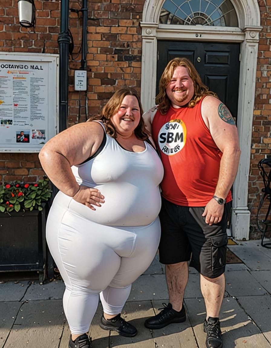 Extremely Overweight Man Smiling in Tight Outfit