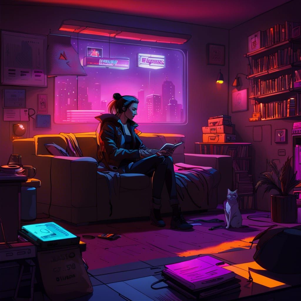 Messy Room Scene in Cyberpunk 2099 Style