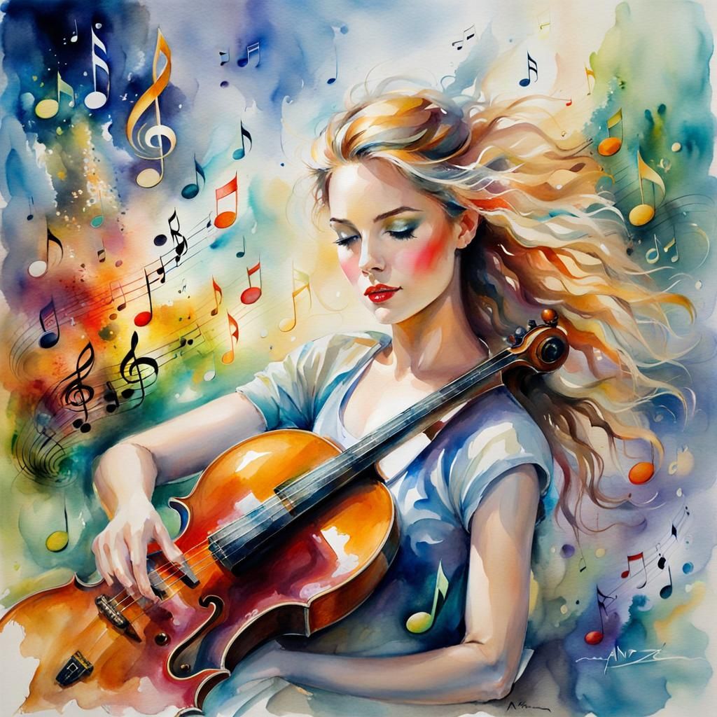 Earth Surrounded by Musical Notes in Watercolour