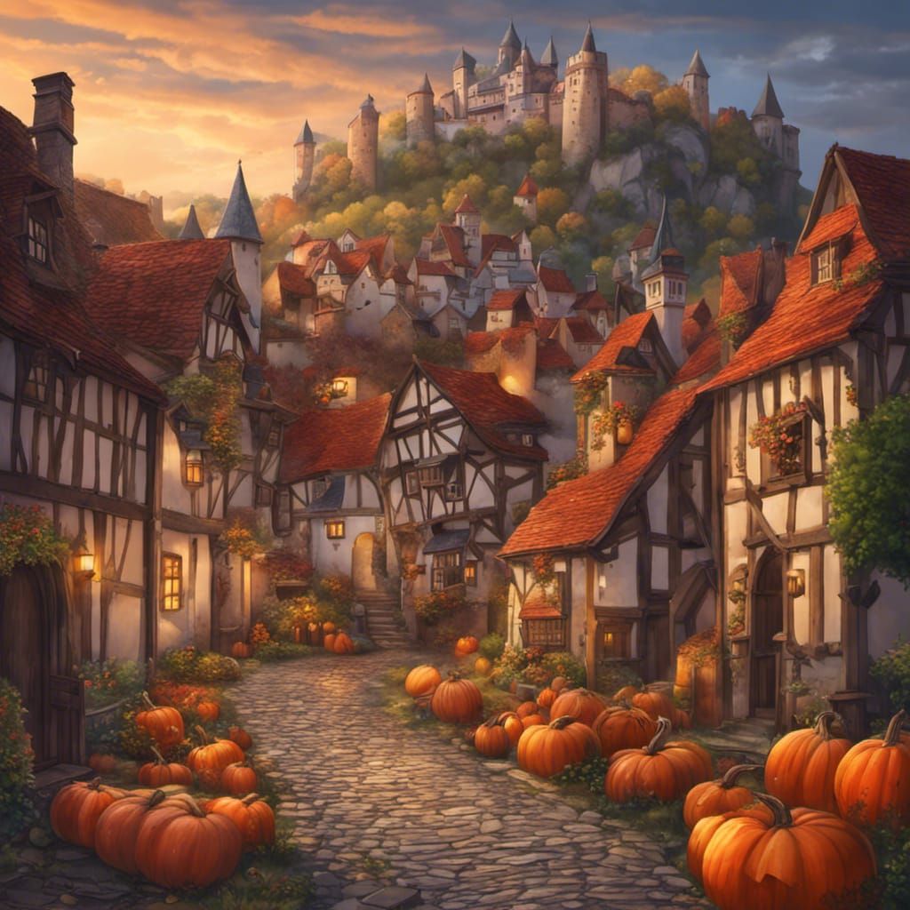 Charming Medieval Town Street at Evening