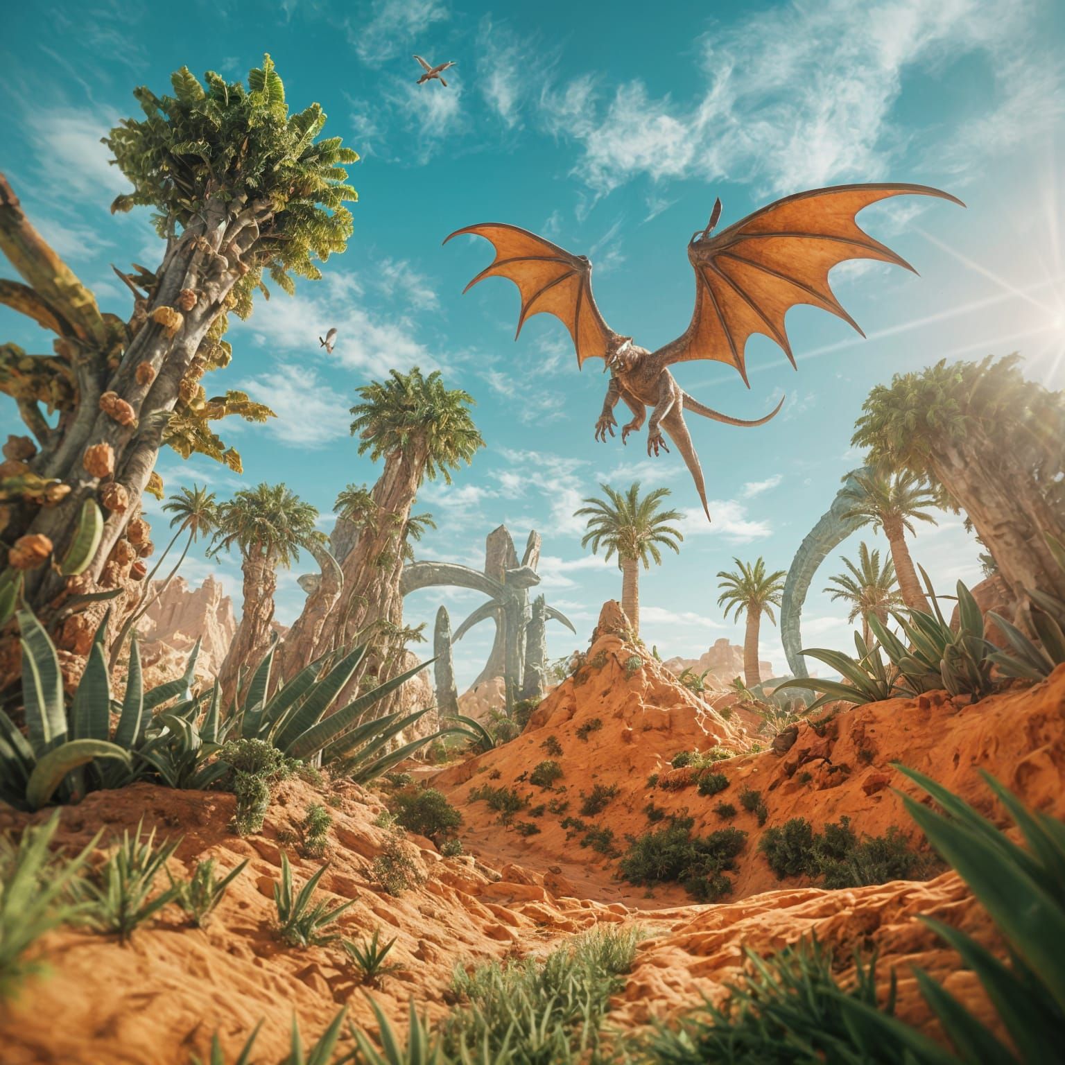 Alien World with Winged Reptiles and Toxic Landscape