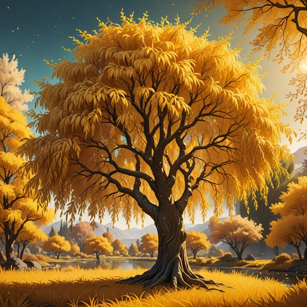 Golden Willow Tree Concept Art in Fantasy Style