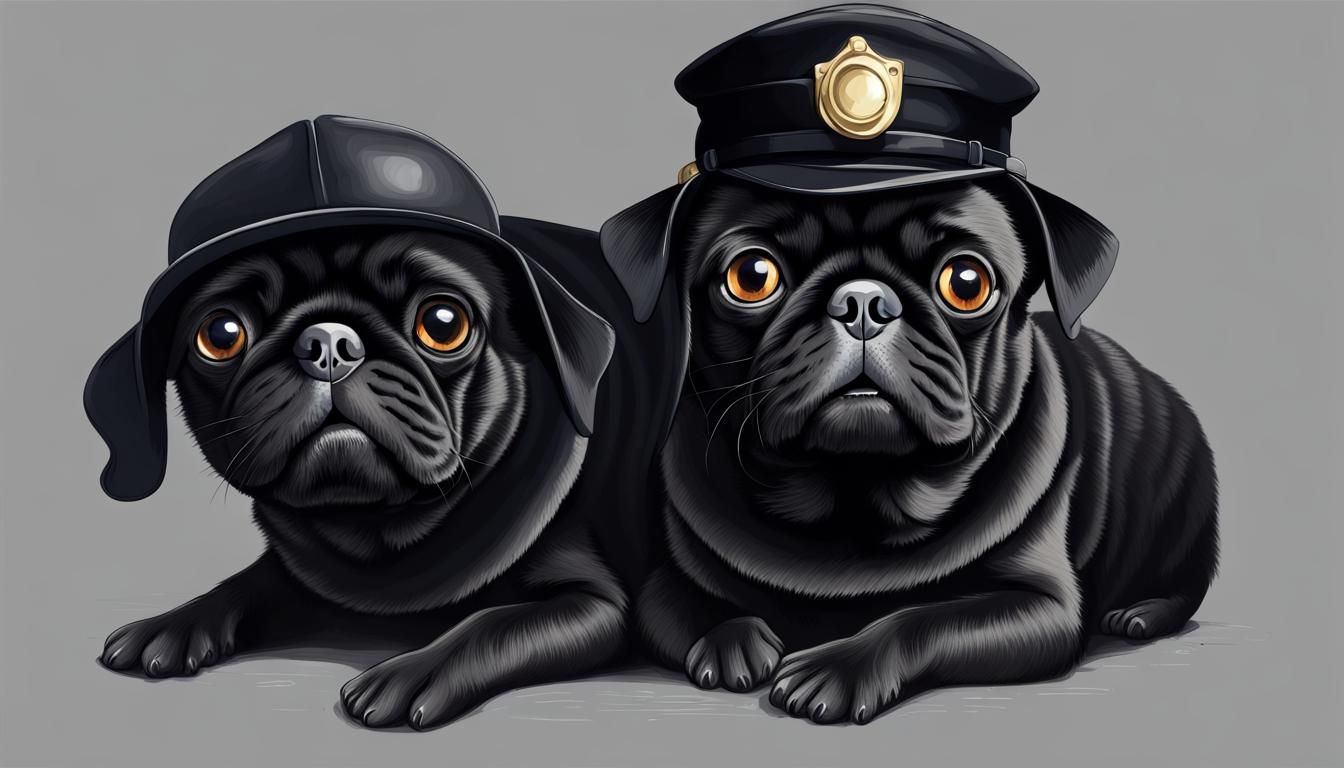 Black Pug Detective in Realistic Style