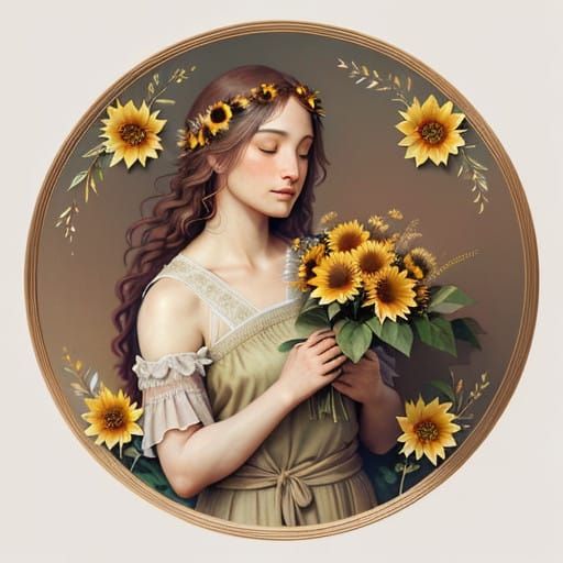 Earth-Toned Rosefinch Slumbers on Sunflower Blossom