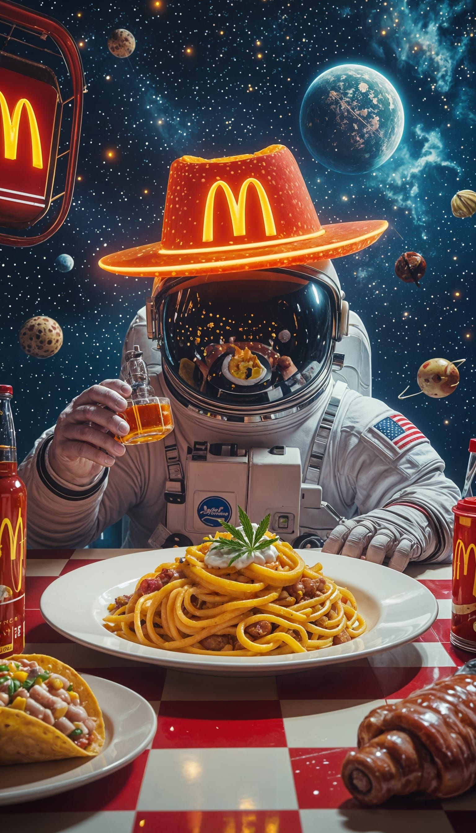 Astronaut's Space Picnic in Vibrant Futuristic Style