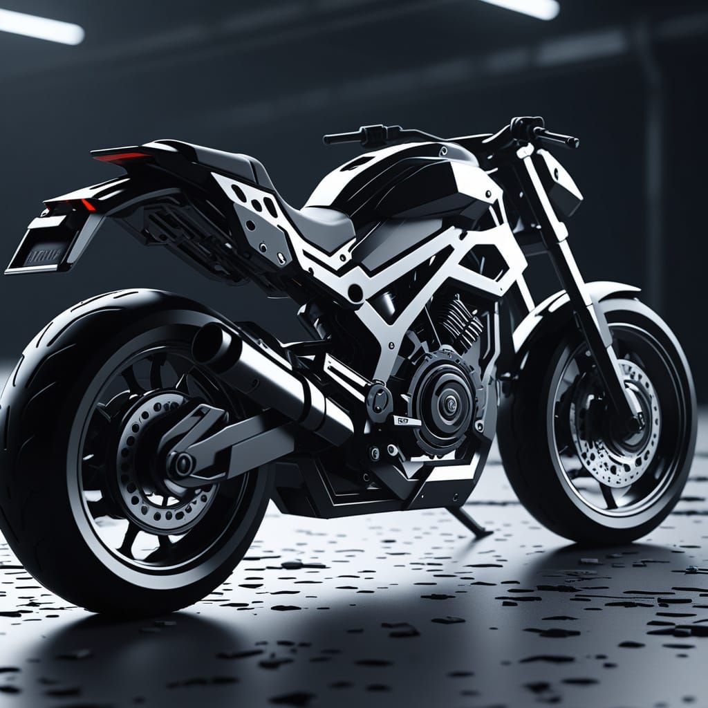 Futuristic Sci-Fi Motorbike Silhouette with Intricate Detail...