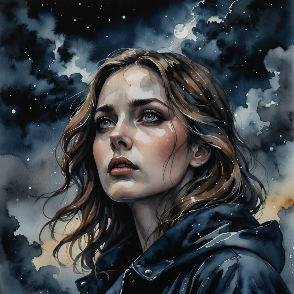 Gothic Surrealism: Woman Gazing at Stormy Sky