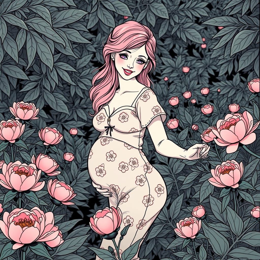 Whimsical Art Nouveau-Inspired Goddess Picks Peonies