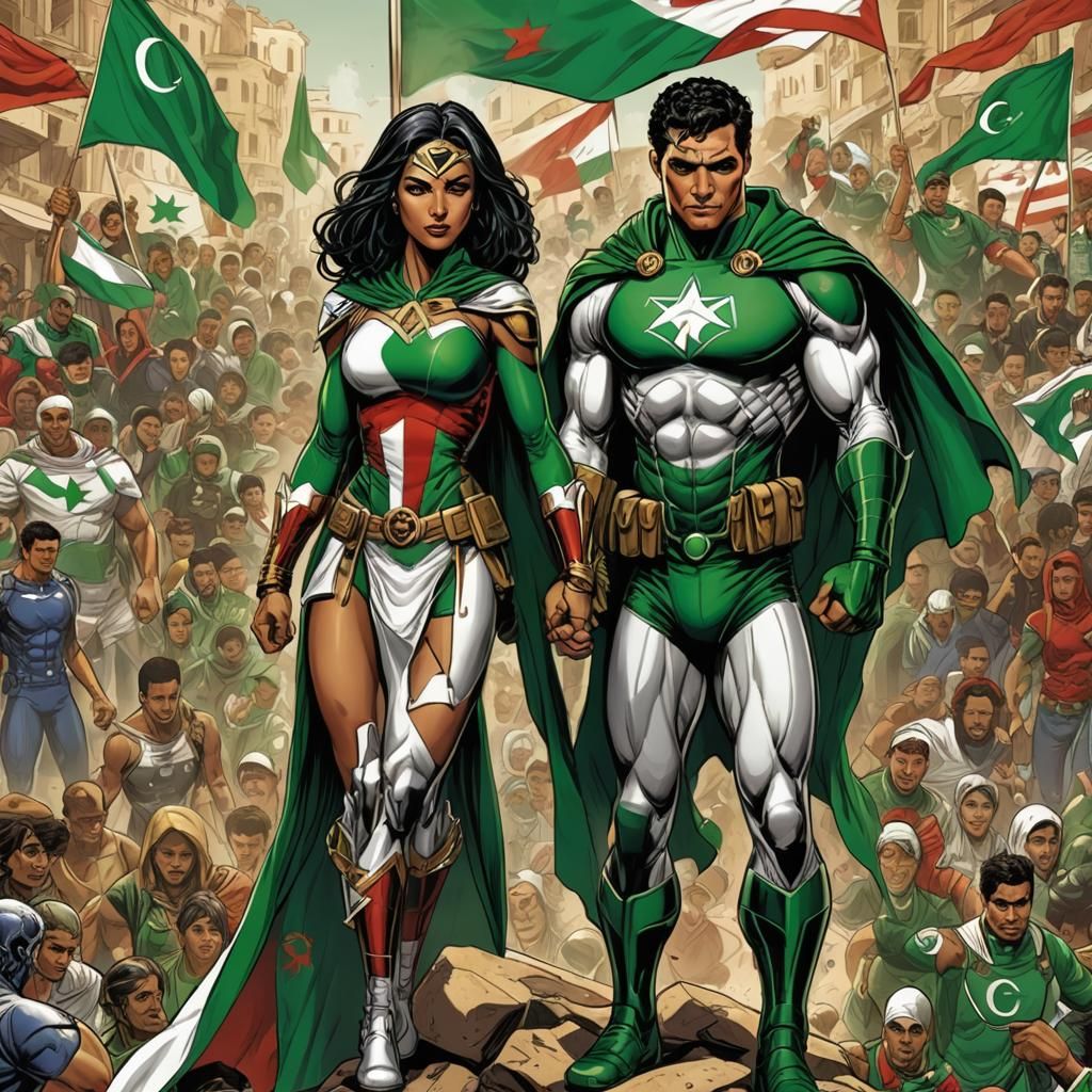 Algerian Superheroes in Comic Book Art Style